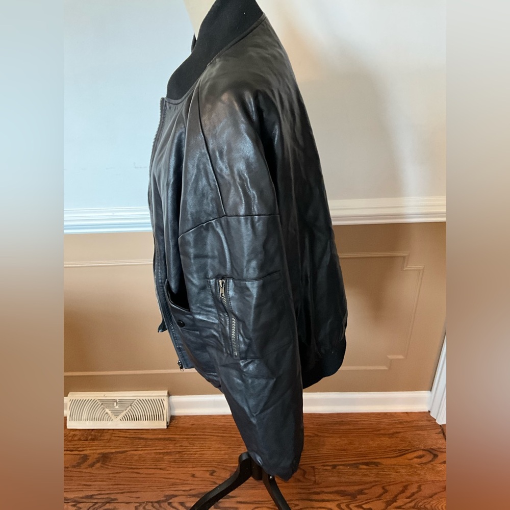 Edikted Black Leather Bomber Jacket - Picture 3 of 4